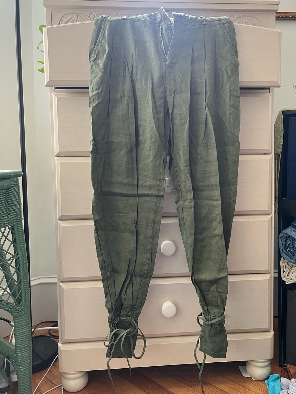 Anthropologie Olive Drawstring Linen Cargo Pants